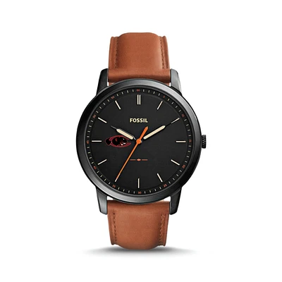 Fossil Black Claflin Panthers The Minimalist Slim Light Brown Leather Watch