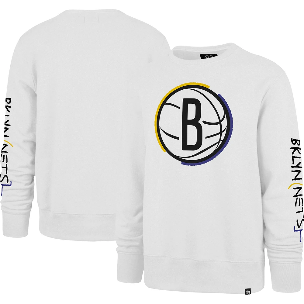 Men's '47 White Brooklyn Nets 2022/23 City Edition Two-Peat Headline Pullover Sweatshirt