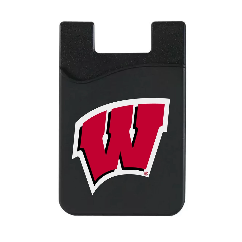 Black Wisconsin Badgers Top Loading Faux Leather Phone Wallet Sleeve
