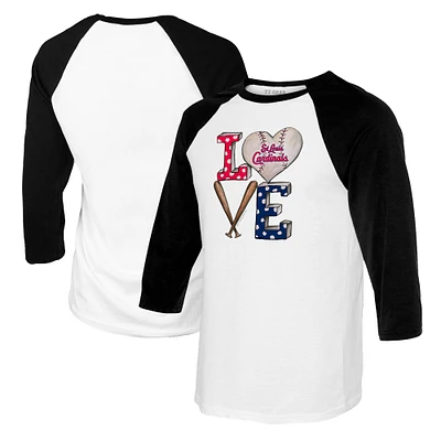 Women's Tiny Turnip White/Black St. Louis Cardinals Baseball Love Raglan 3/4-Sleeve T-Shirt
