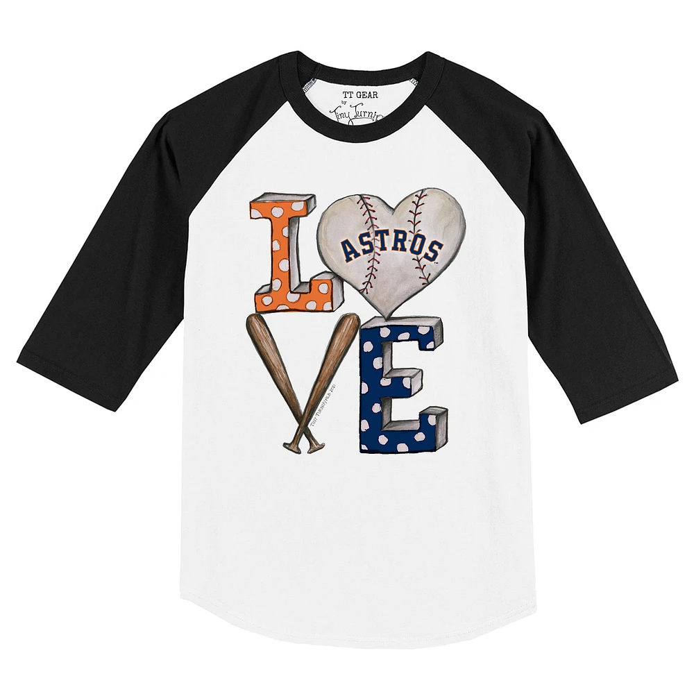 Toddler Tiny Turnip White/Black Houston Astros Baseball Love Raglan 3/4 Sleeve T-Shirt