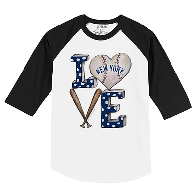 Toddler Tiny Turnip White/Black New York Yankees Baseball Love Raglan 3/4 Sleeve T-Shirt