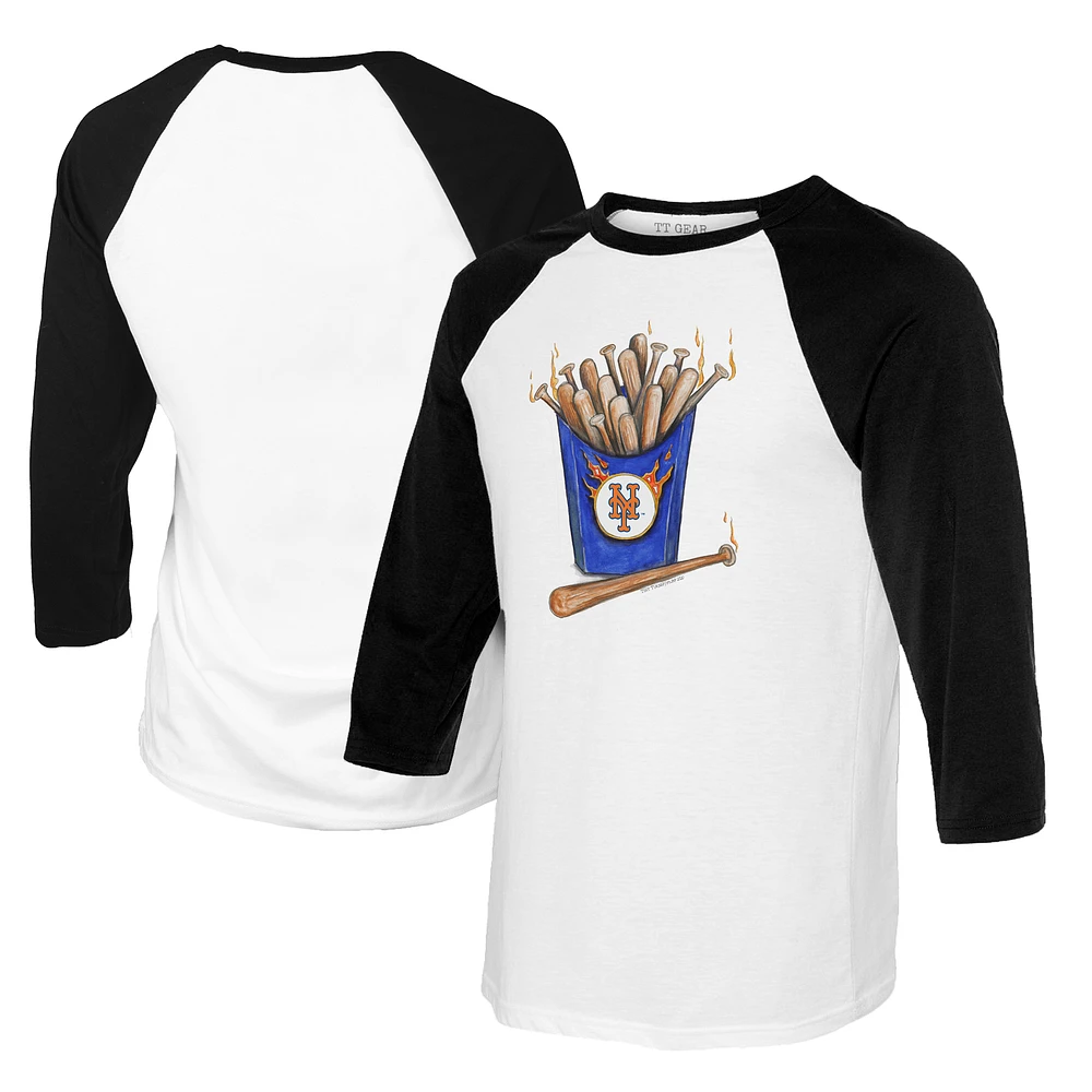 Youth Tiny Turnip White/Black New York Mets Hot Bats Raglan 3/4 Sleeve T-Shirt