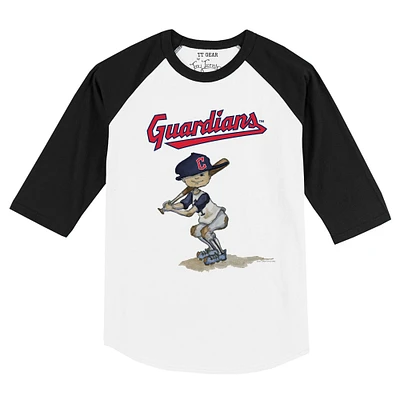 Infant Tiny Turnip White/Black Cleveland Guardians Slugger Raglan 3/4 Sleeve T-Shirt