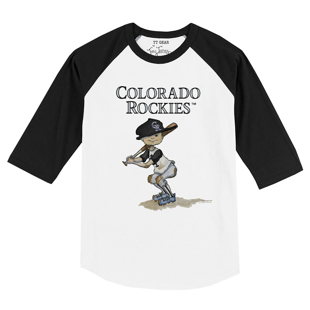 Toddler Tiny Turnip White/Black Colorado Rockies Slugger Raglan 3/4 Sleeve T-Shirt