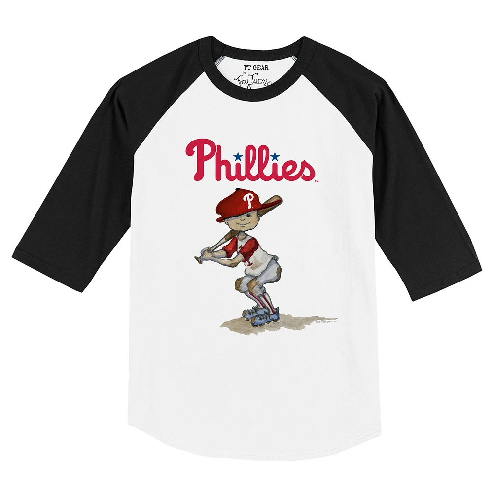 Toddler Tiny Turnip White/Black Philadelphia Phillies Slugger Raglan 3/4 Sleeve T-Shirt