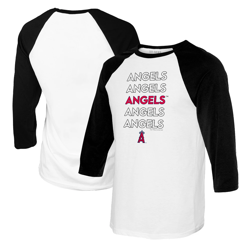 Women's Tiny Turnip White/Black Los Angeles Angels Stacked 3/4-Sleeve Raglan T-Shirt
