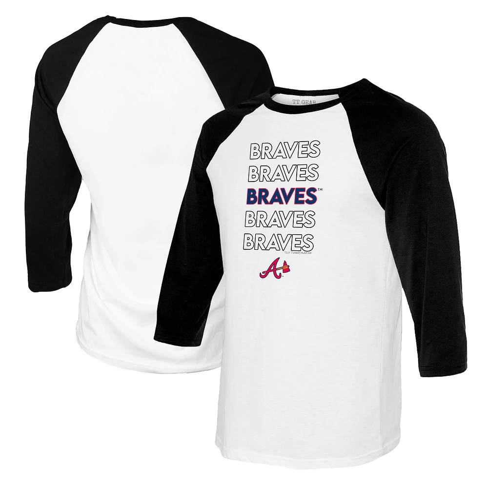 Women's Tiny Turnip White/Black Atlanta Braves Stacked 3/4-Sleeve Raglan T-Shirt