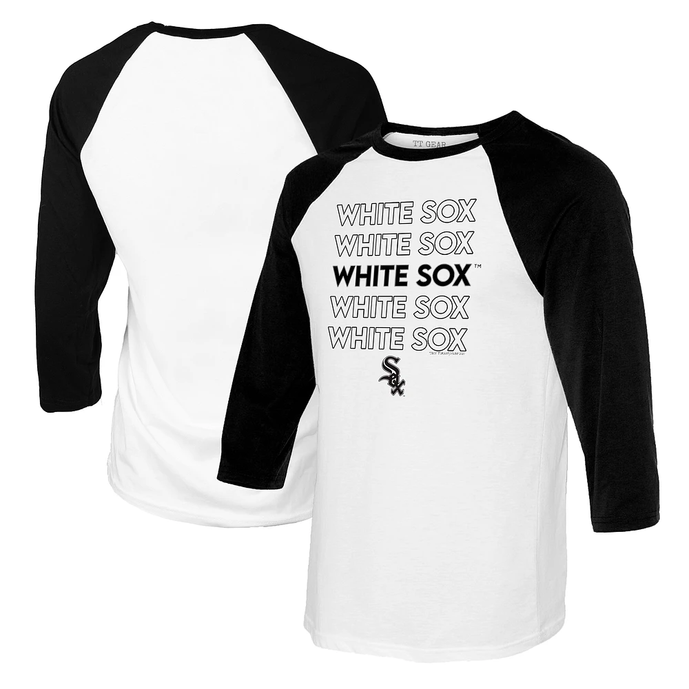 Women's Tiny Turnip White/Black Chicago White Sox Stacked 3/4-Sleeve Raglan T-Shirt