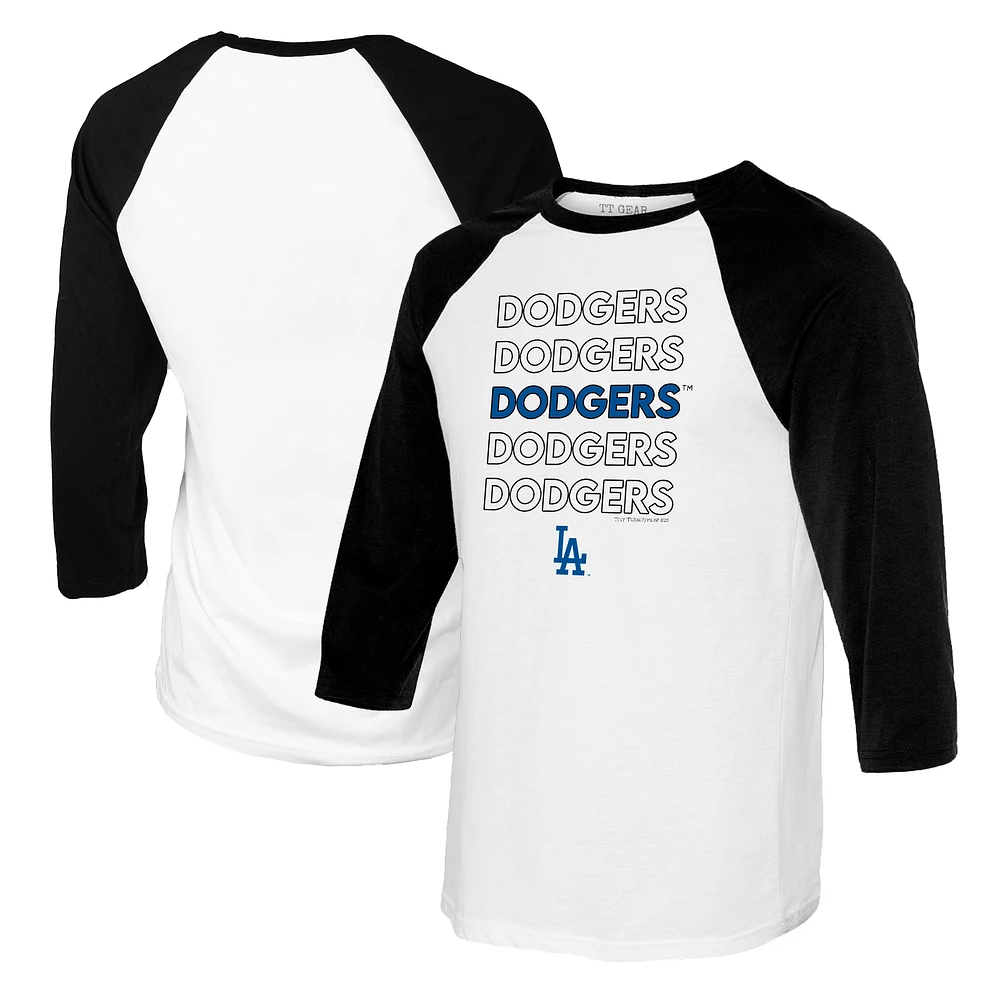 Women's Tiny Turnip White/Black Los Angeles Dodgers Stacked 3/4-Sleeve Raglan T-Shirt