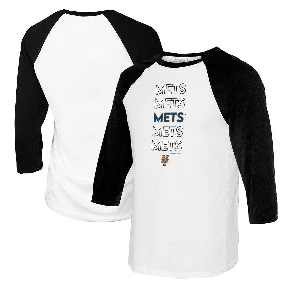 Women's Tiny Turnip White/Black New York Mets Stacked 3/4-Sleeve Raglan T-Shirt