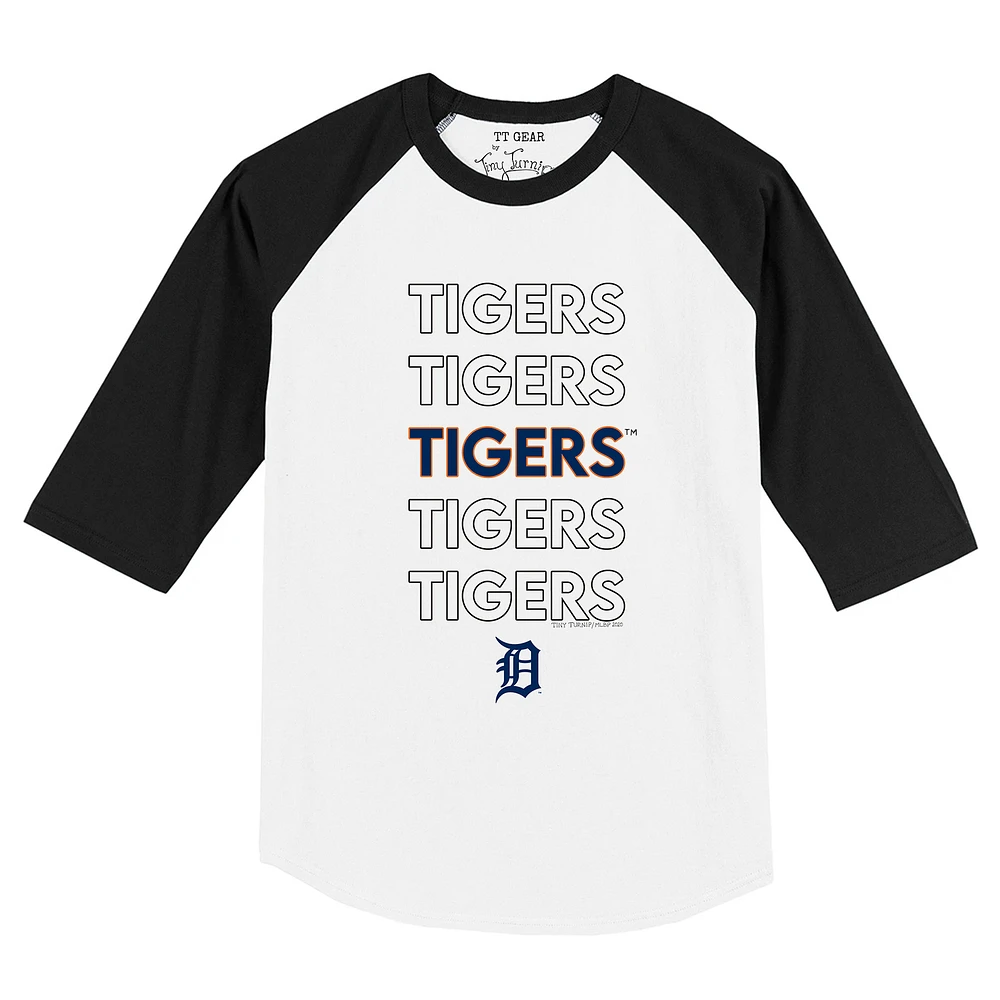Infant Tiny Turnip White/Black Detroit Tigers Stacked Raglan 3/4 Sleeve T-Shirt