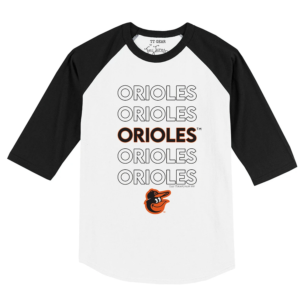 Toddler Tiny Turnip White/Black Baltimore Orioles Stacked Raglan 3/4 Sleeve T-Shirt