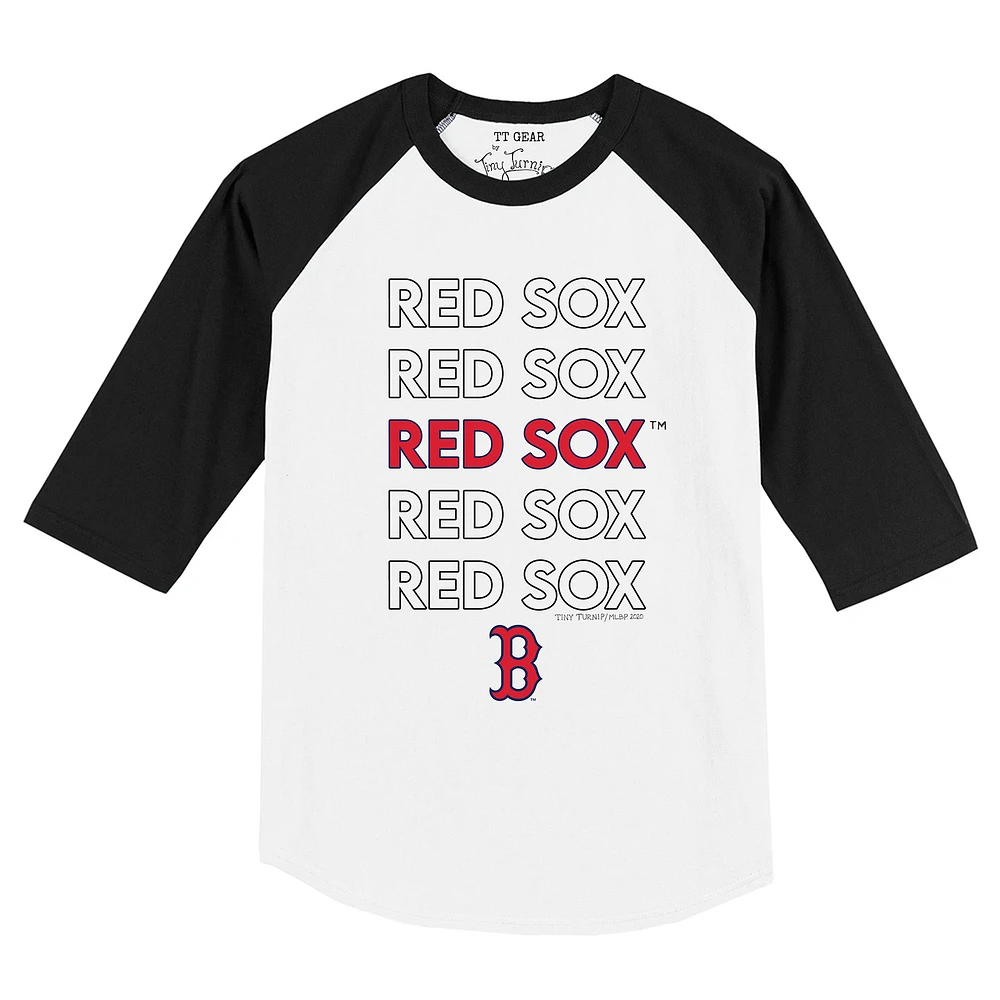Toddler Tiny Turnip White/Black Boston Red Sox Stacked Raglan 3/4 Sleeve T-Shirt
