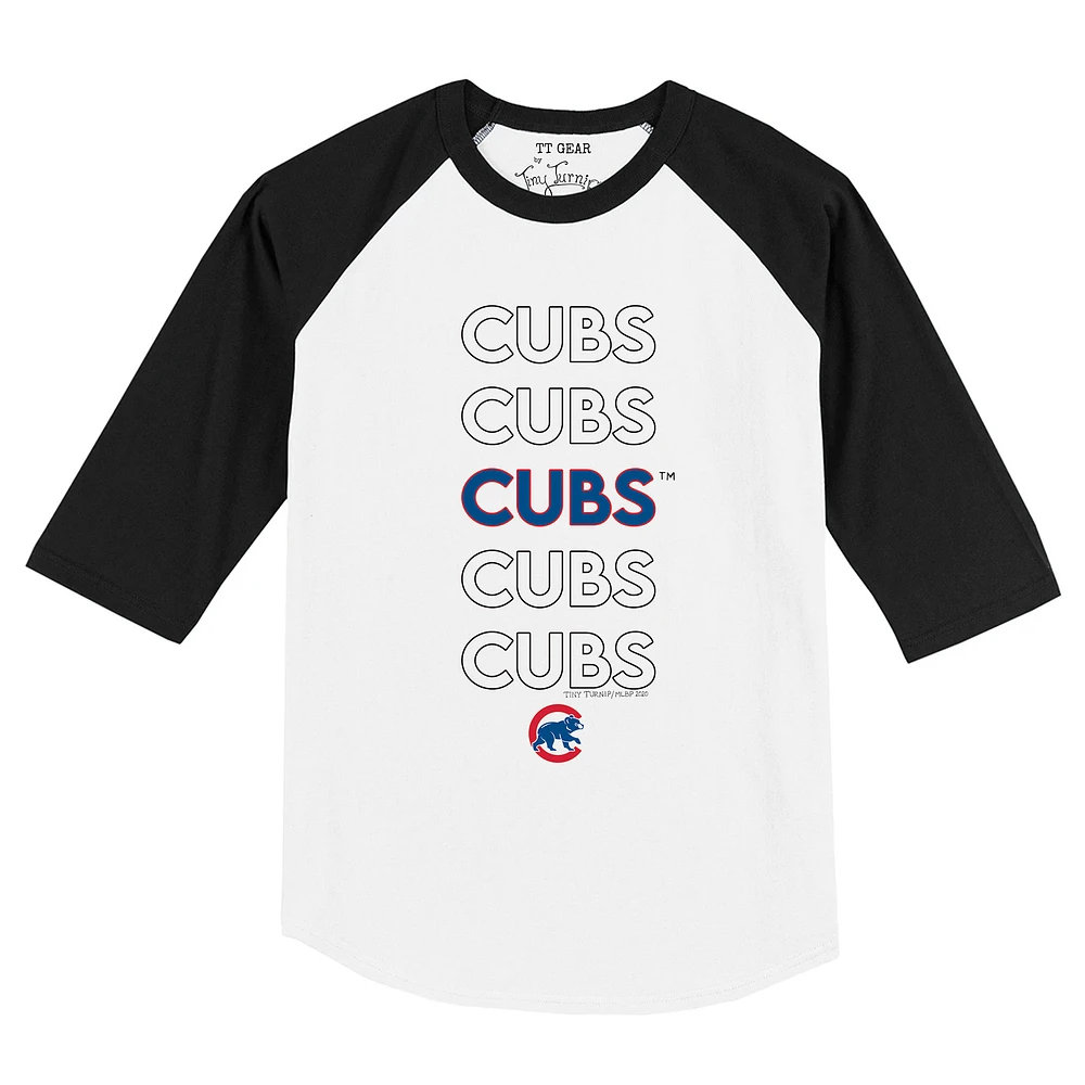 Toddler Tiny Turnip White/Black Chicago Cubs Stacked Raglan 3/4 Sleeve T-Shirt
