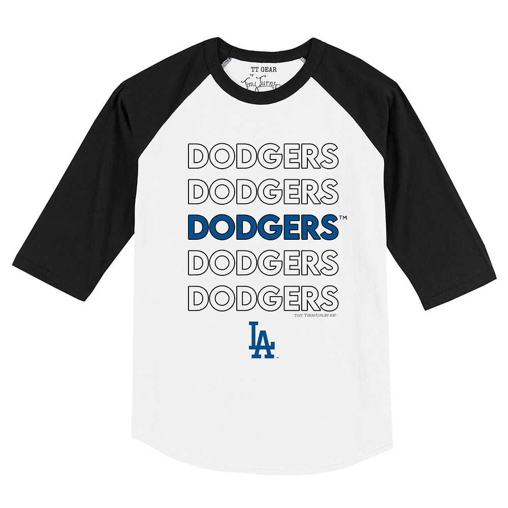 Toddler Tiny Turnip White/Black Los Angeles Dodgers Stacked Raglan 3/4 Sleeve T-Shirt