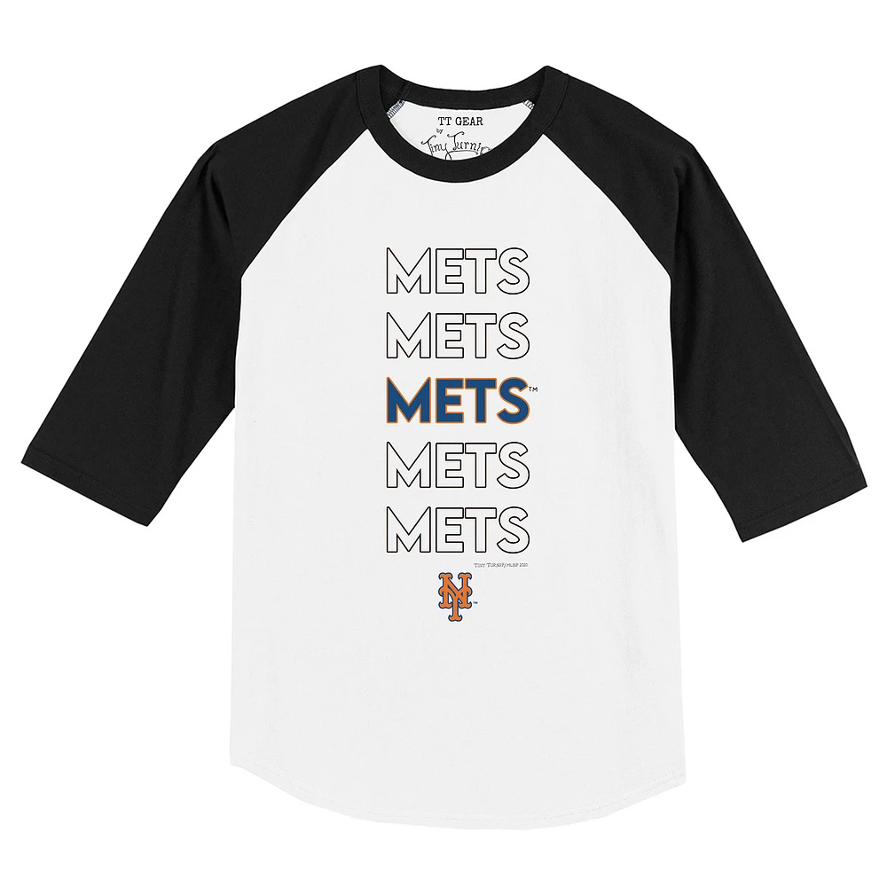 Toddler Tiny Turnip White/Black New York Mets Stacked Raglan 3/4 Sleeve T-Shirt