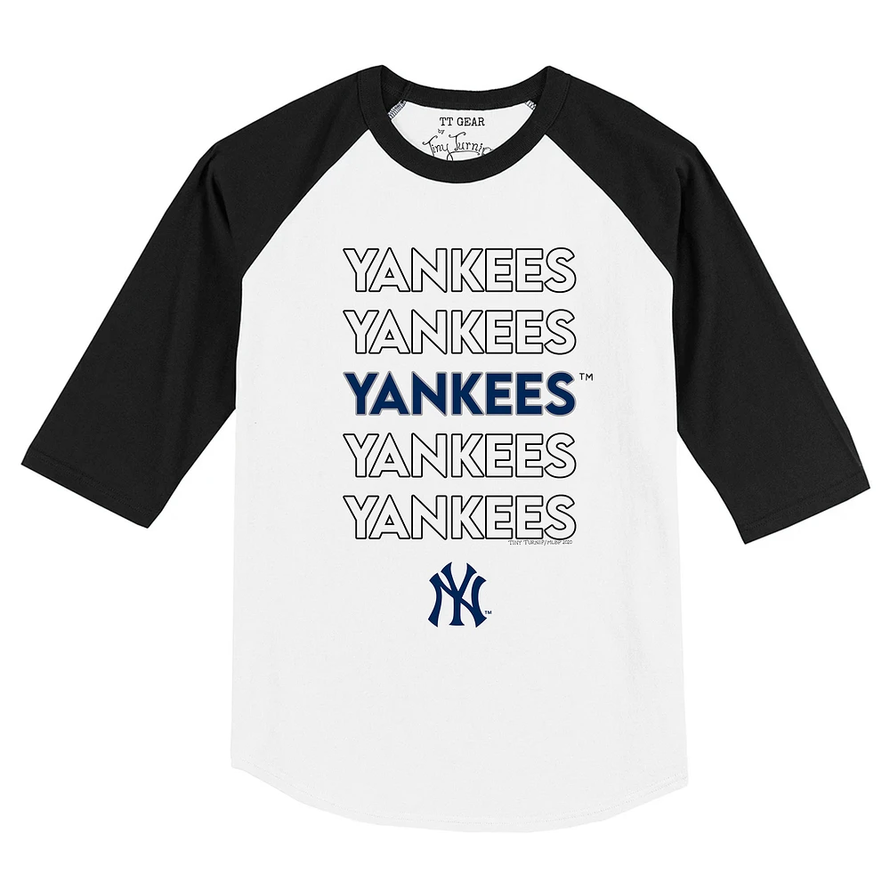 Toddler Tiny Turnip White/Black New York Yankees Stacked Raglan 3/4 Sleeve T-Shirt
