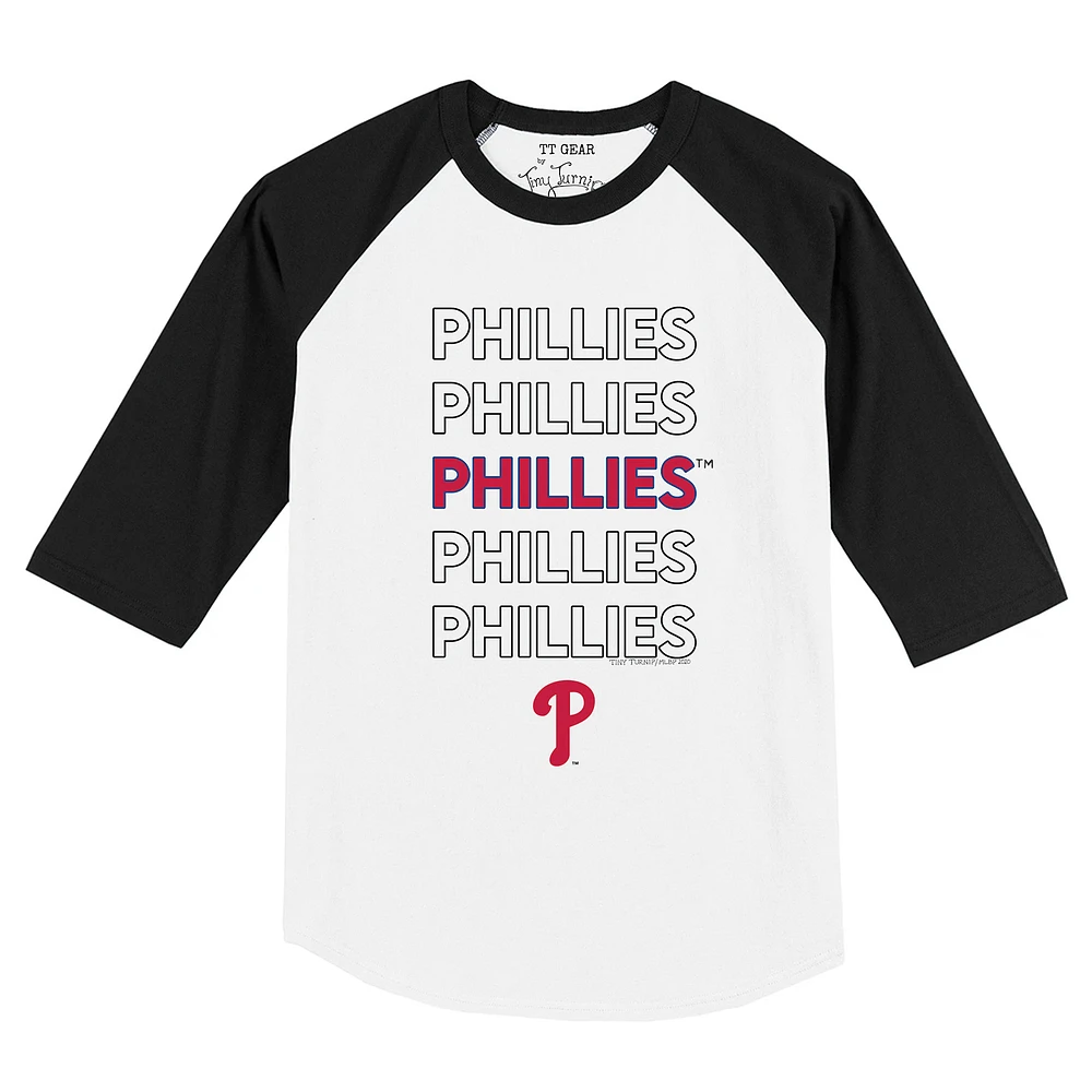 Toddler Tiny Turnip White/Black Philadelphia Phillies Stacked Raglan 3/4 Sleeve T-Shirt