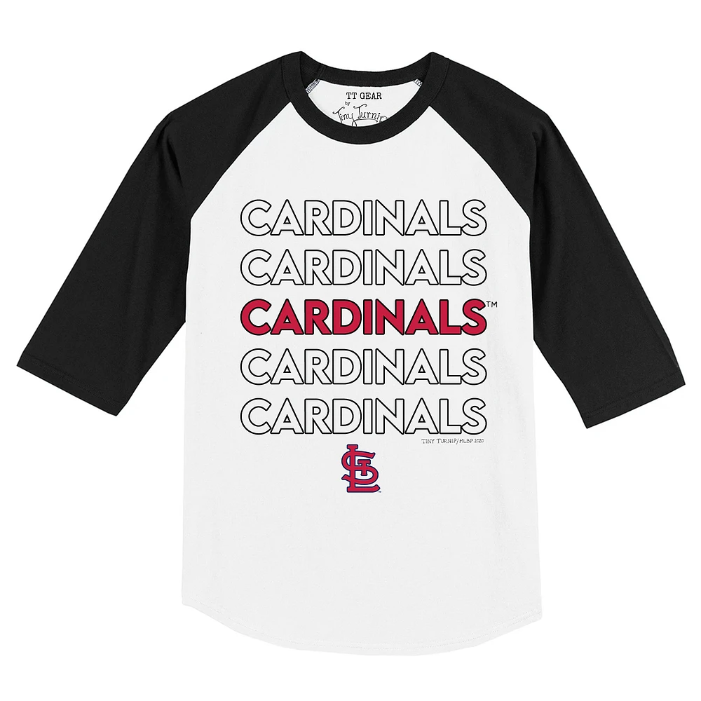 Toddler Tiny Turnip White/Black St. Louis Cardinals Stacked Raglan 3/4 Sleeve T-Shirt