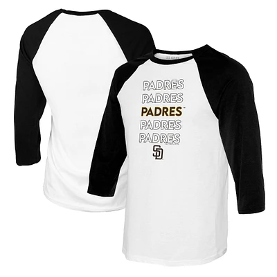 Youth Tiny Turnip White/Black San Diego Padres Stacked Raglan 3/4 Sleeve T-Shirt