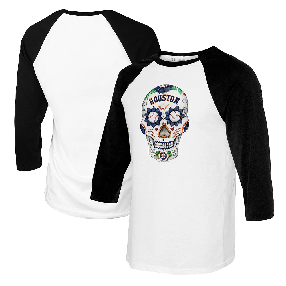 Women's Tiny Turnip White/Black Houston Astros Sugar Skull 3/4-Sleeve Raglan T-Shirt