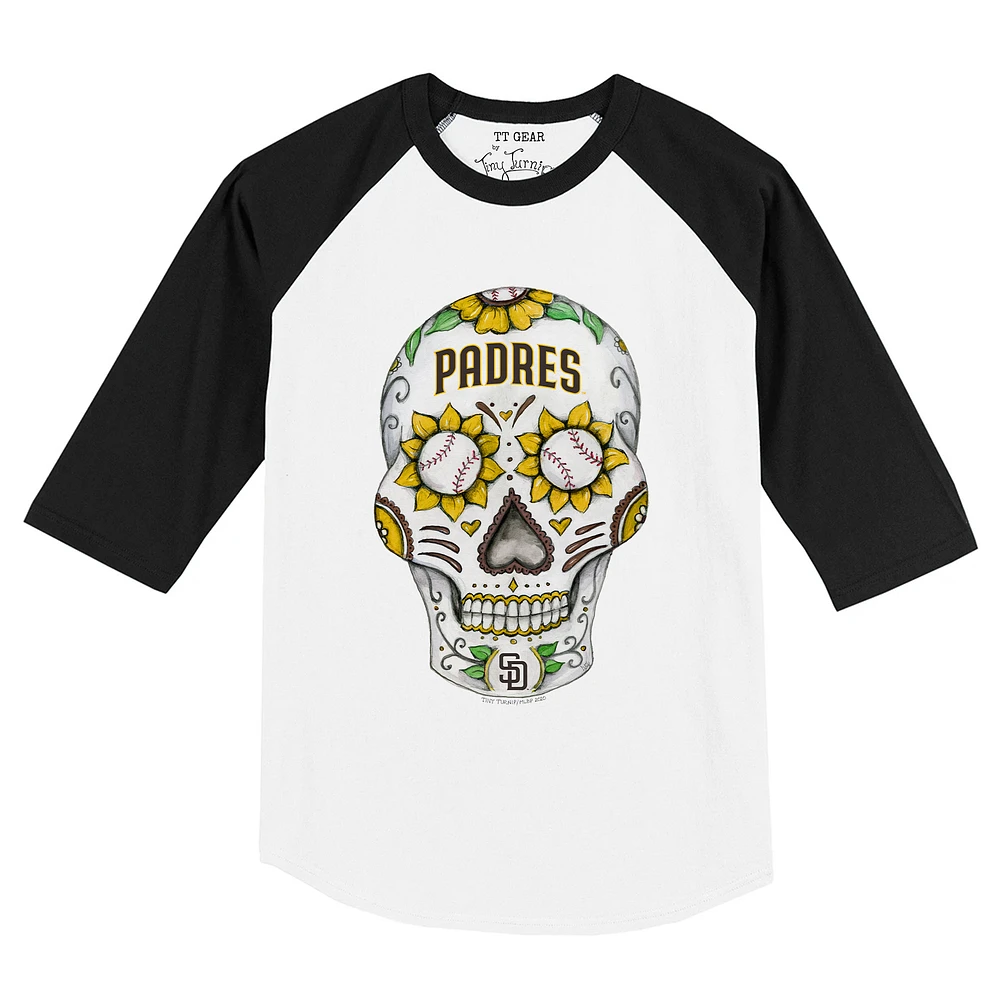 Toddler Tiny Turnip White/Black San Diego Padres Sugar Skull Raglan 3/4 Sleeve T-Shirt