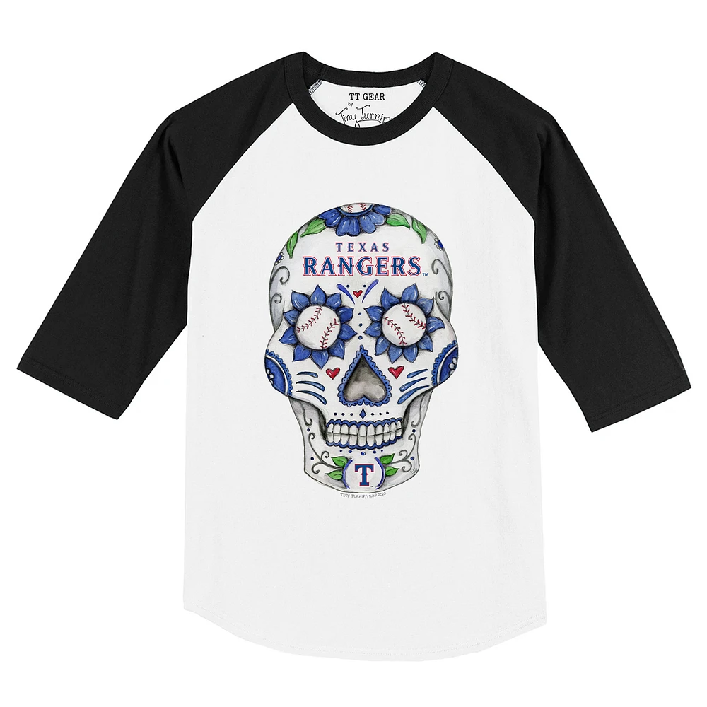 Toddler Tiny Turnip White/Black Texas Rangers Sugar Skull Raglan 3/4 Sleeve T-Shirt