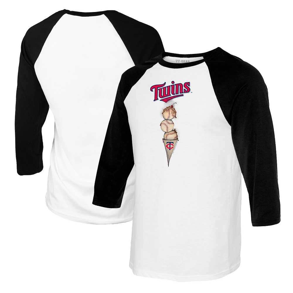Women's Tiny Turnip White/Black Minnesota Twins Triple Scoop 3/4-Sleeve Raglan T-Shirt
