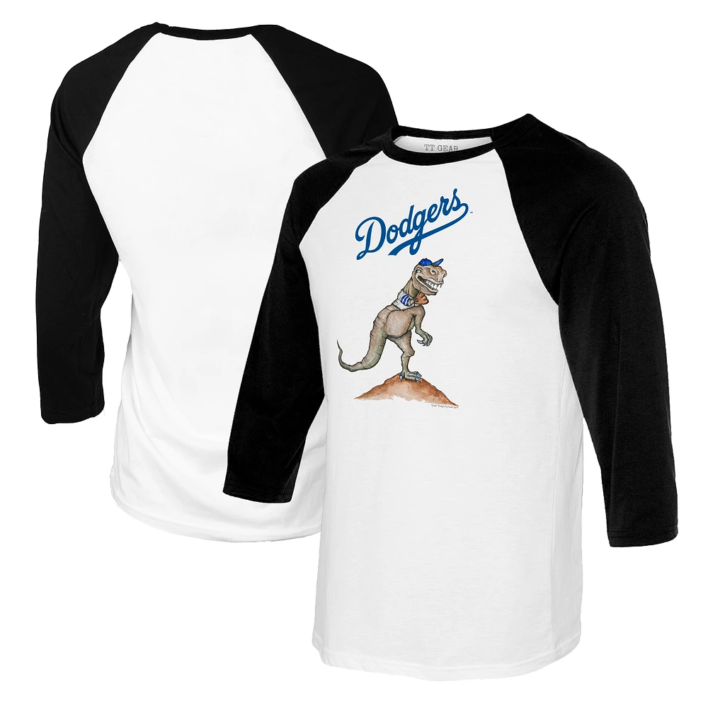 Women's Tiny Turnip White/Black Los Angeles Dodgers TT Rex 3/4-Sleeve Raglan T-Shirt