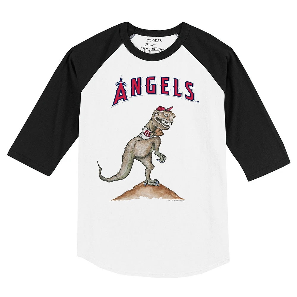Toddler Tiny Turnip White/Black Los Angeles Angels TT Rex Raglan 3/4 Sleeve T-Shirt