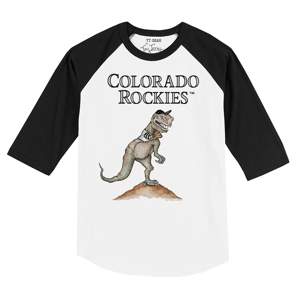 Toddler Tiny Turnip White/Black Colorado Rockies TT Rex Raglan 3/4 Sleeve T-Shirt