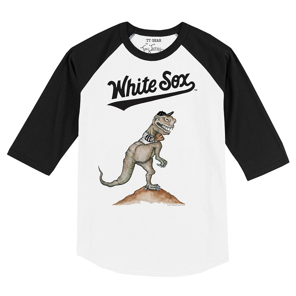 Toddler Tiny Turnip White/Black Chicago White Sox TT Rex Raglan 3/4 Sleeve T-Shirt