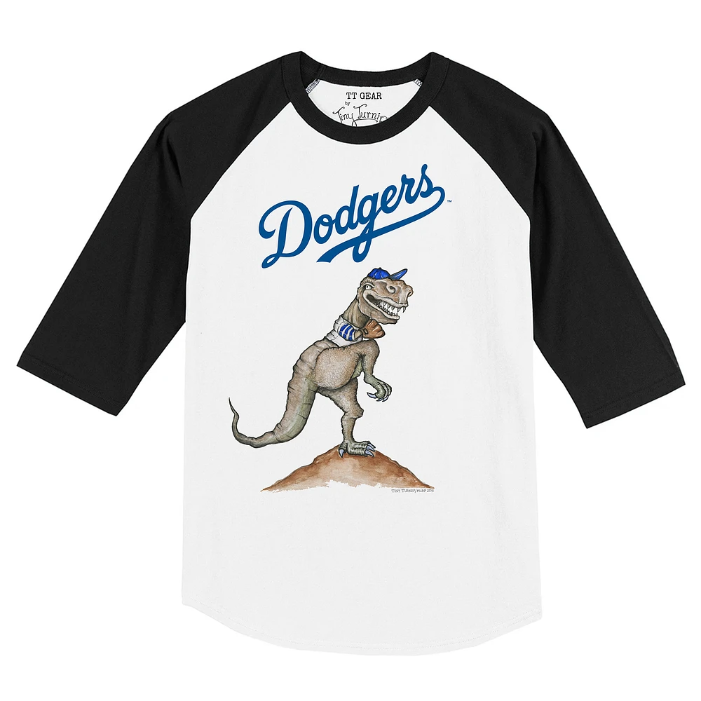 Toddler Tiny Turnip White/Black Los Angeles Dodgers TT Rex Raglan 3/4 Sleeve T-Shirt