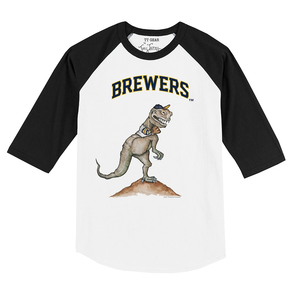 Toddler Tiny Turnip White/Black Milwaukee Brewers TT Rex Raglan 3/4 Sleeve T-Shirt