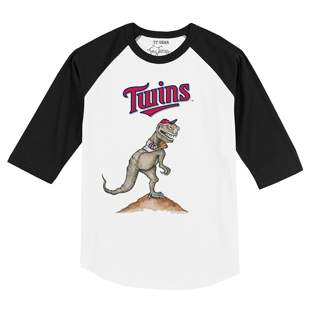 Toddler Tiny Turnip White/Black Minnesota Twins TT Rex Raglan 3/4 Sleeve T-Shirt
