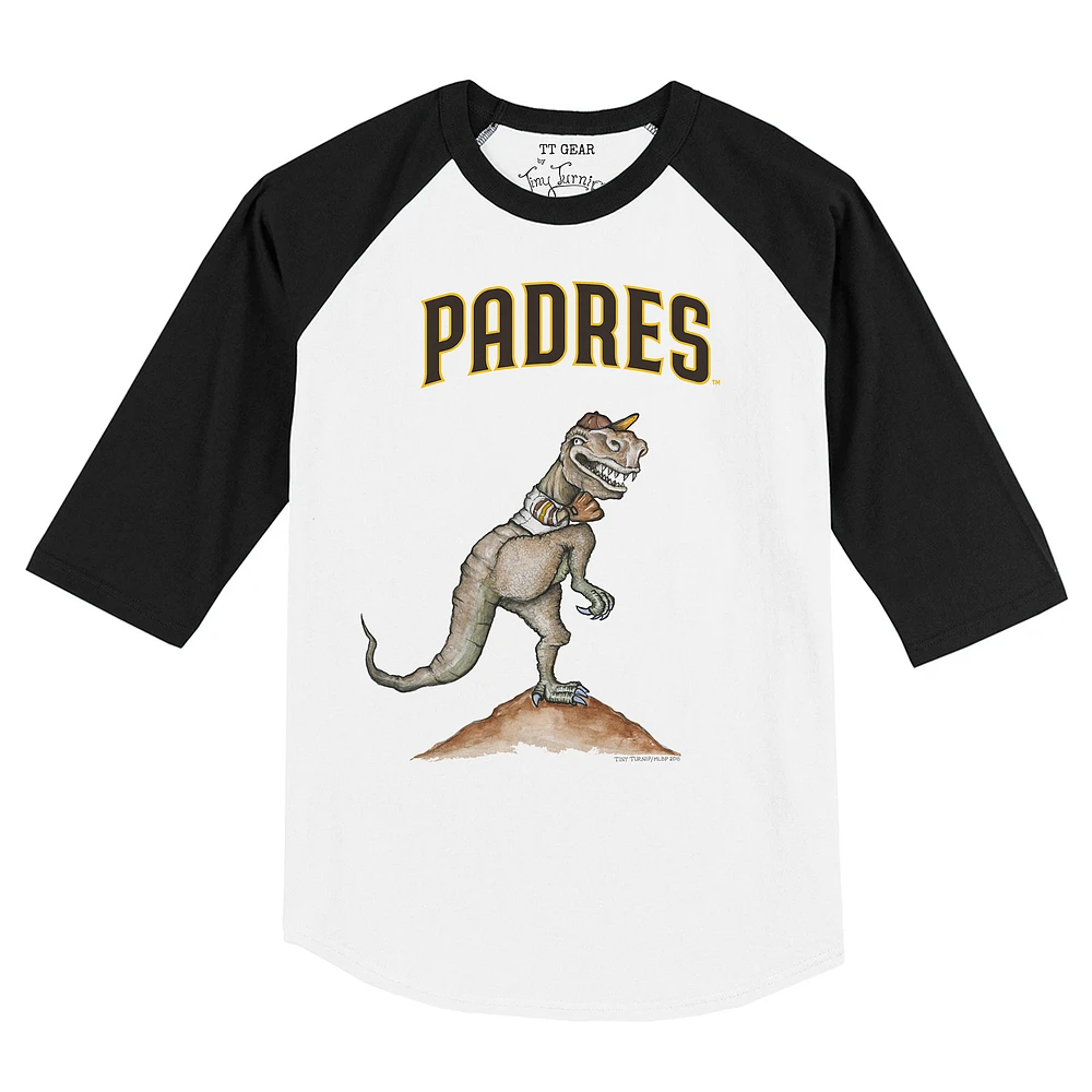 Toddler Tiny Turnip White/Black San Diego Padres TT Rex Raglan 3/4 Sleeve T-Shirt