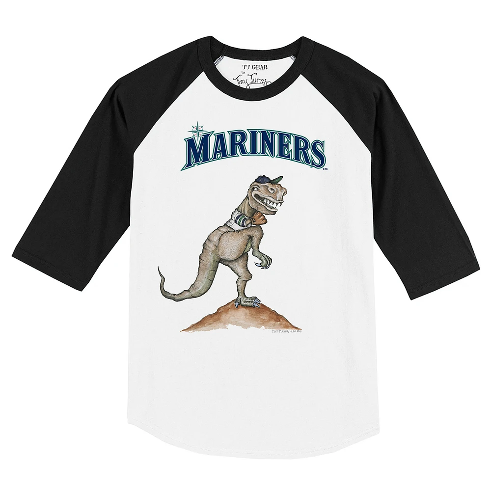 Toddler Tiny Turnip White/Black Seattle Mariners TT Rex Raglan 3/4 Sleeve T-Shirt