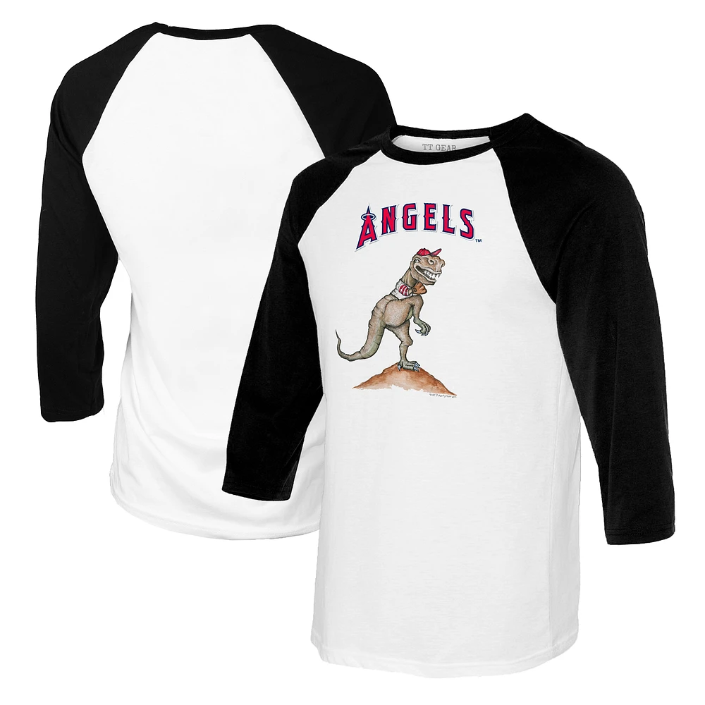 Youth Tiny Turnip White/Black Los Angeles Angels TT Rex Raglan 3/4 Sleeve T-Shirt