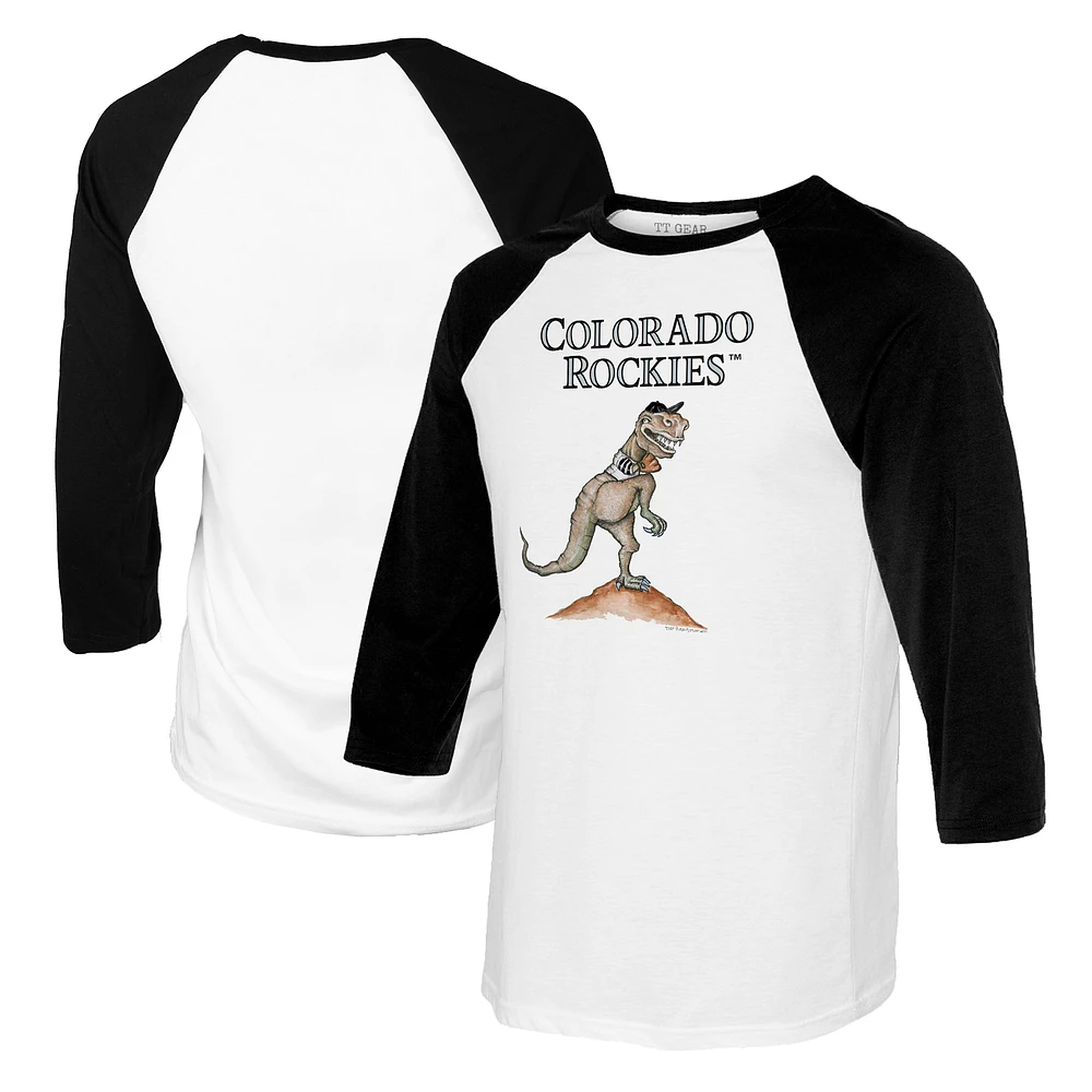 Youth Tiny Turnip White/Black Colorado Rockies TT Rex Raglan 3/4 Sleeve T-Shirt