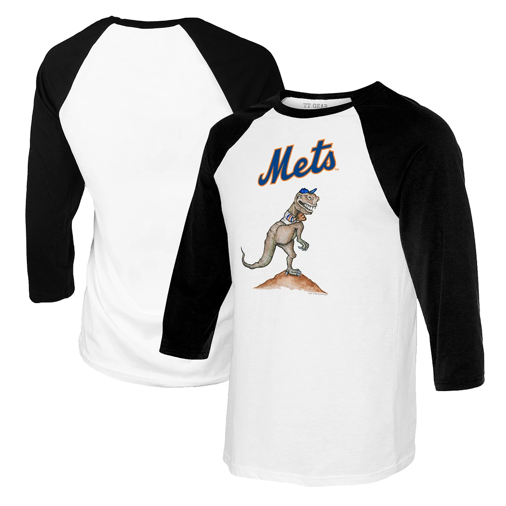 Youth Tiny Turnip White/Black New York Mets TT Rex Raglan 3/4 Sleeve T-Shirt