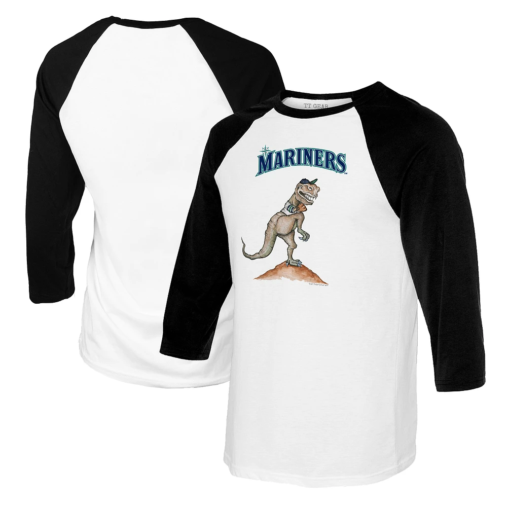 Youth Tiny Turnip White/Black Seattle Mariners TT Rex Raglan 3/4 Sleeve T-Shirt
