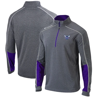 Men's Columbia Heathered Gray/Purple Charlotte Hornets Omni-Wick Shotgun 2.0 Quarter-Zip Pullover Top