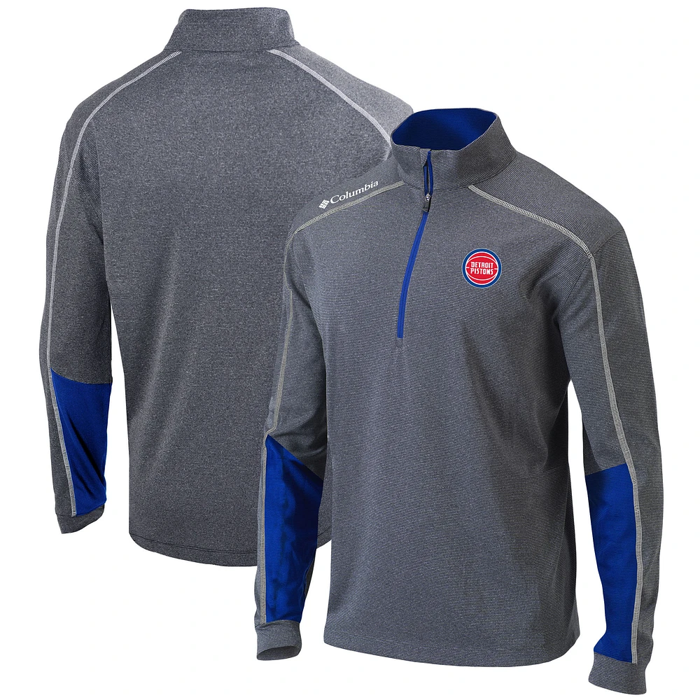Men's Columbia Heathered Gray/Blue Detroit Pistons Omni-Wick Shotgun 2.0 Quarter-Zip Pullover Top