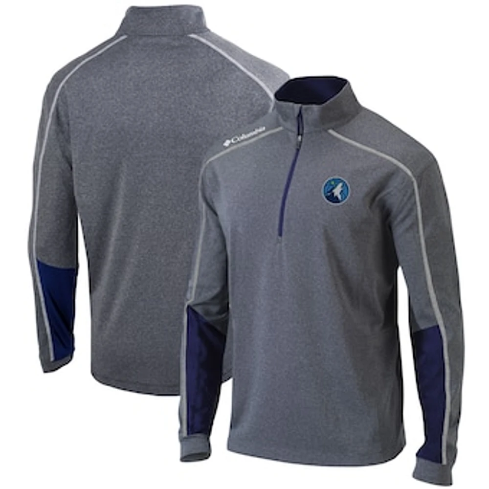 Men's Columbia Heathered Gray/Navy Minnesota Timberwolves Omni-Wick Shotgun 2.0 Quarter-Zip Pullover Top