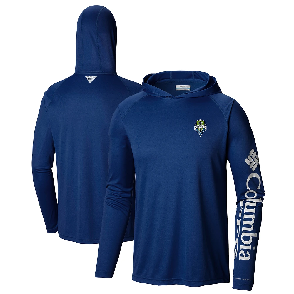 Men's Columbia Navy Seattle Sounders FC Terminal Tackle Long Sleeve Hoodie T-Shirt