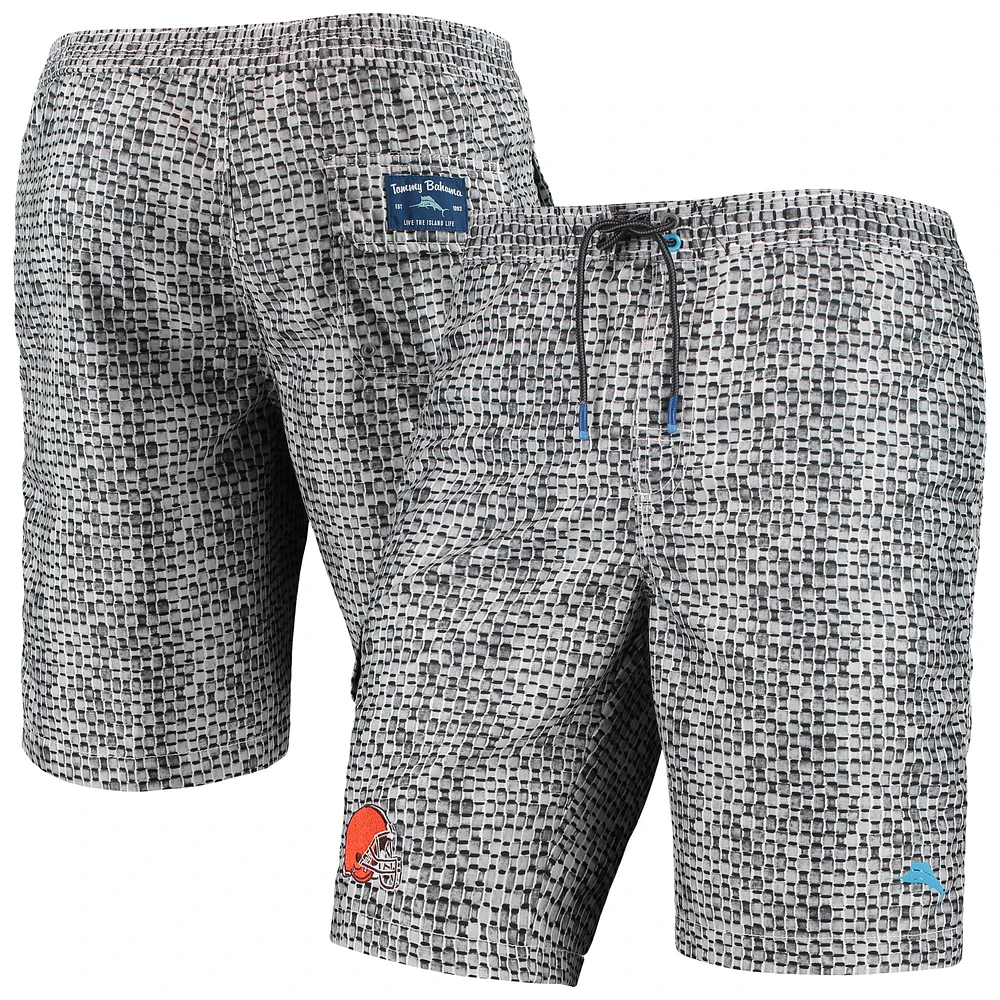 Men's Tommy Bahama Gray Cleveland Browns Baja Geo Wave Swim Shorts