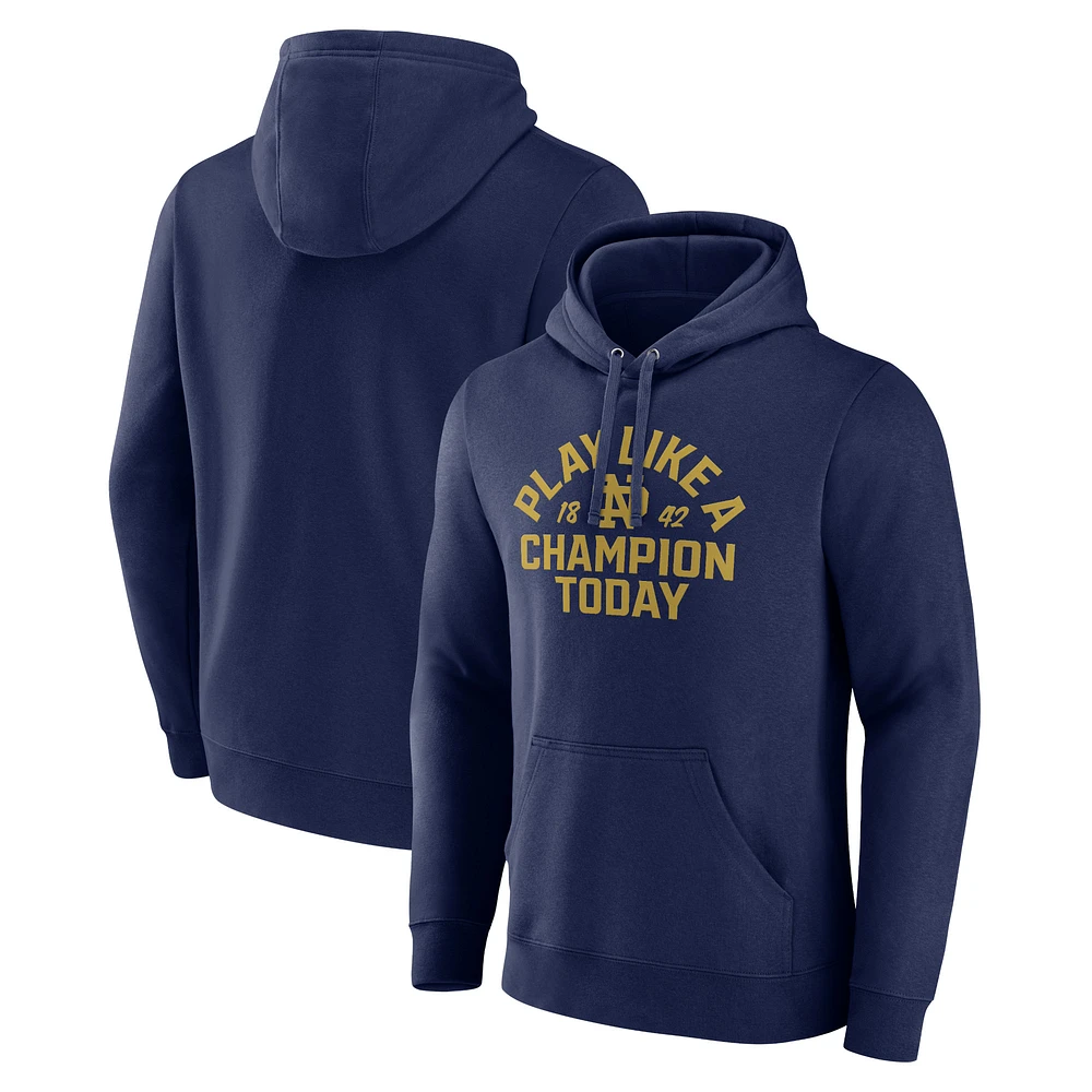 Men's Navy Notre Dame Fighting Irish Play Like a Champion Today Arched Pullover Hoodie