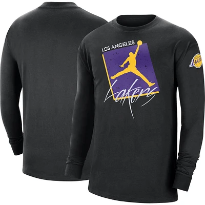 Men's Jordan Brand Black Los Angeles Lakers Courtside Max 90 Vintage Wash Statement Edition Long Sleeve T-Shirt