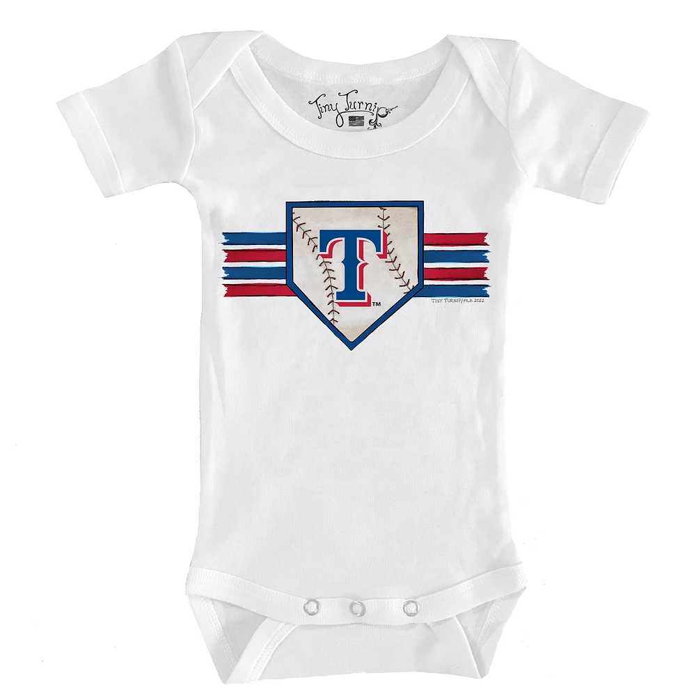 Infant Tiny Turnip White Texas Rangers Base Stripe Bodysuit